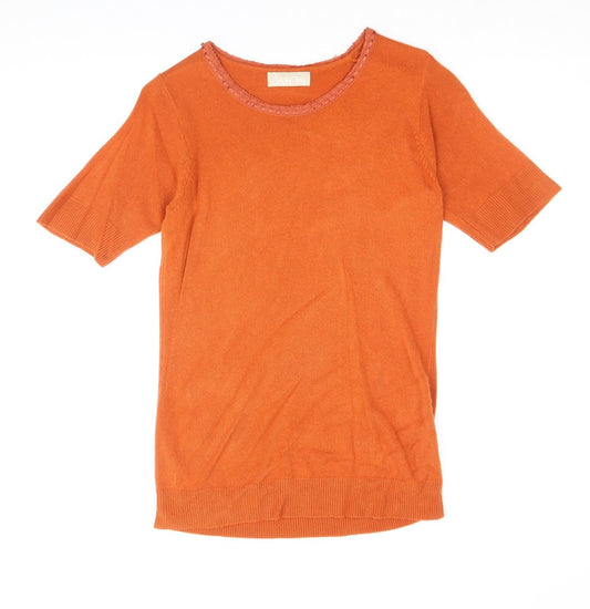 Daxon Womens Orange Round Neck Acrylic Pullover Jumper Size 10 - Lace Detail