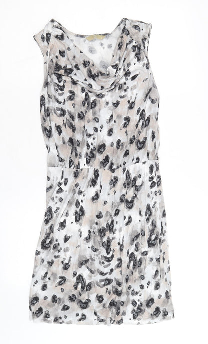 TU Womens Grey Geometric Viscose A-Line Size 8 Cowl Neck Pullover