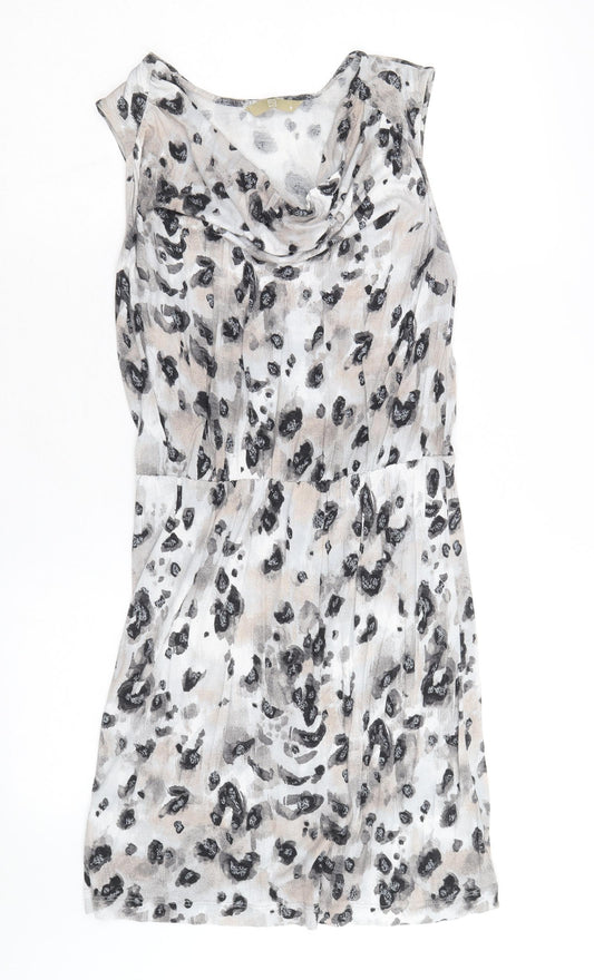 TU Womens Grey Geometric Viscose A-Line Size 8 Cowl Neck Pullover