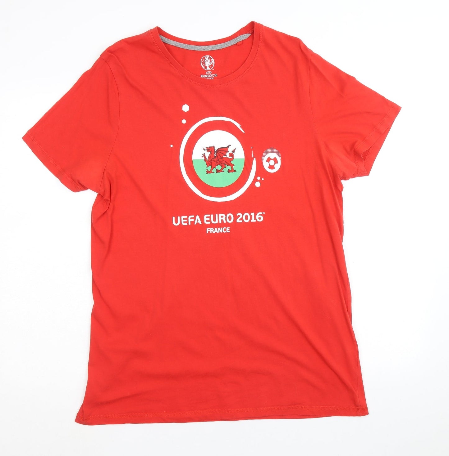 Euro 2016 Mens Red Cotton T-Shirt Size L Round Neck - Wales Euro 2016