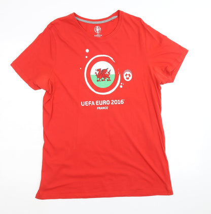 Euro 2016 Mens Red Cotton T-Shirt Size L Round Neck - Wales Euro 2016