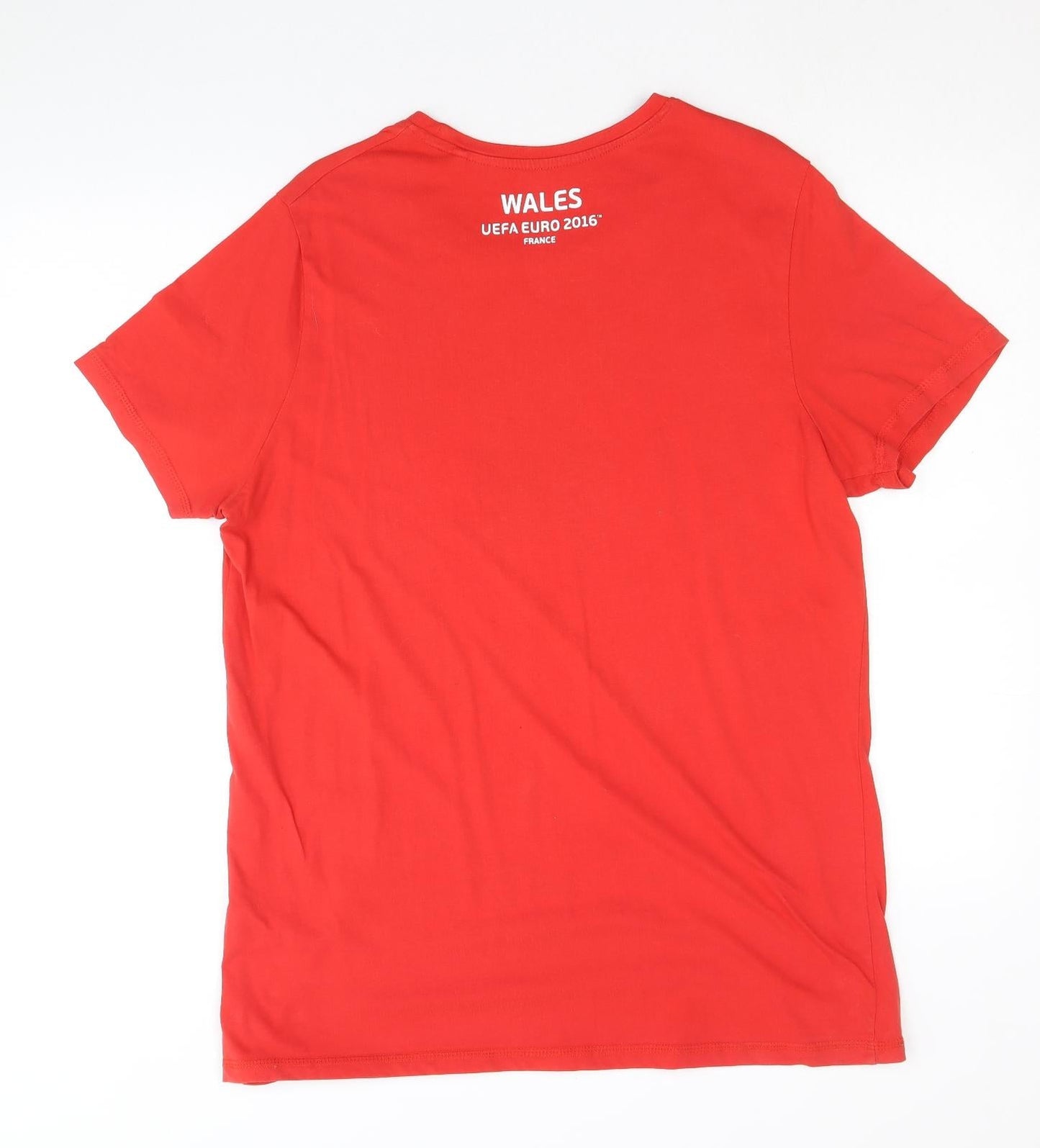 Euro 2016 Mens Red Cotton T-Shirt Size L Round Neck - Wales Euro 2016