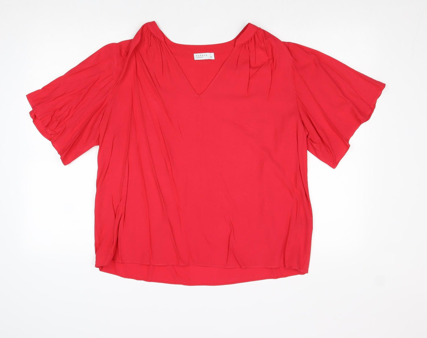 Papaya Womens Pink Viscose Basic T-Shirt Size 14 V-Neck