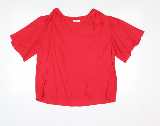Papaya Womens Pink Viscose Basic T-Shirt Size 14 V-Neck