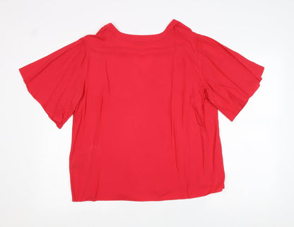 Papaya Womens Pink Viscose Basic T-Shirt Size 14 V-Neck