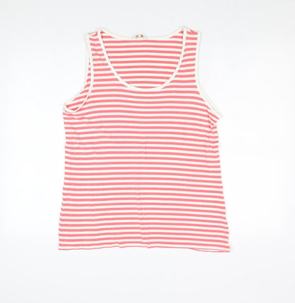 Cotton Traders Womens Red Striped 100% Cotton Basic Tank Size 16 Round Neck