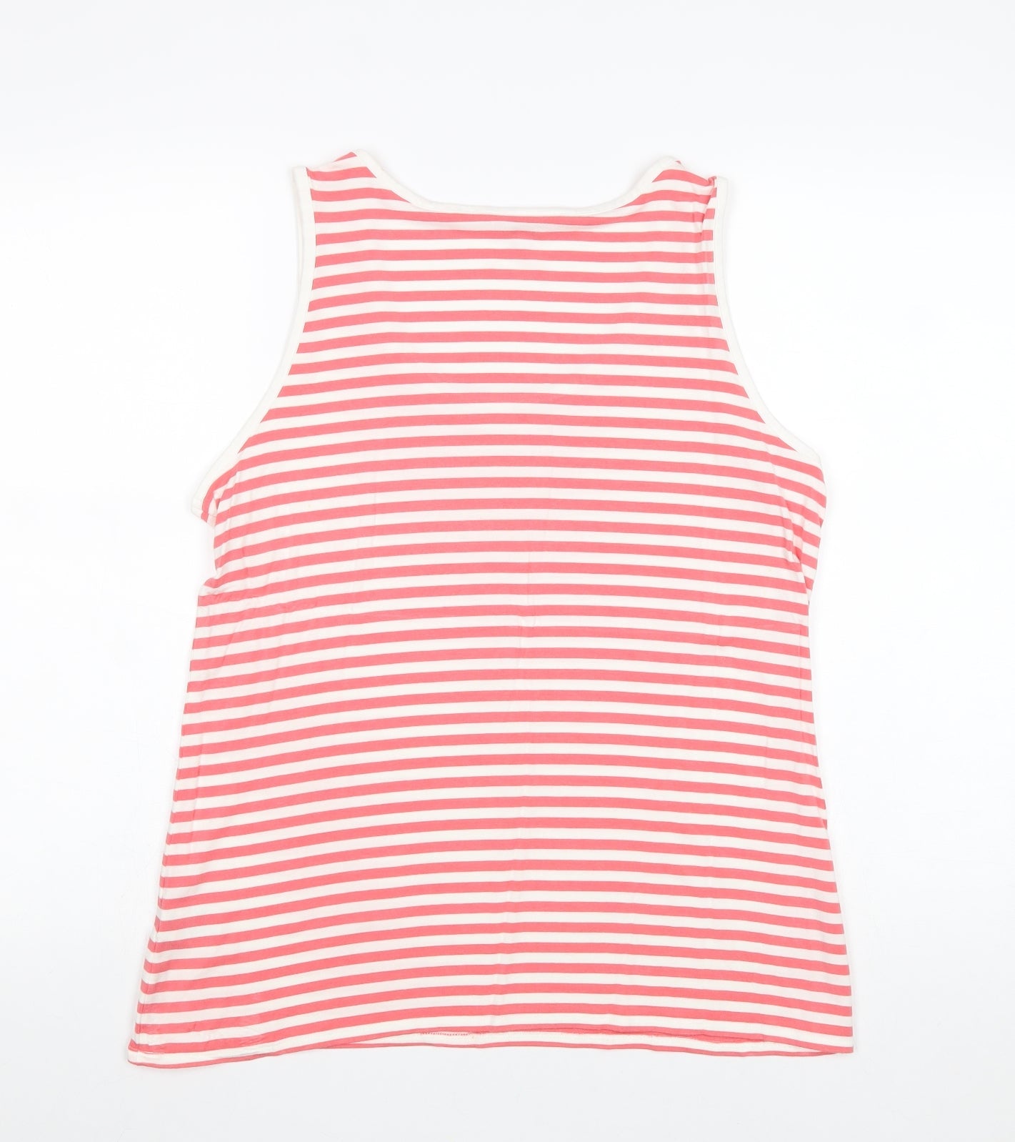 Cotton Traders Womens Red Striped 100% Cotton Basic Tank Size 16 Round Neck