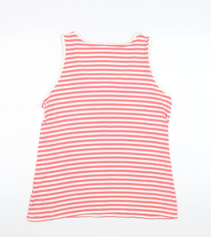 Cotton Traders Womens Red Striped 100% Cotton Basic Tank Size 16 Round Neck