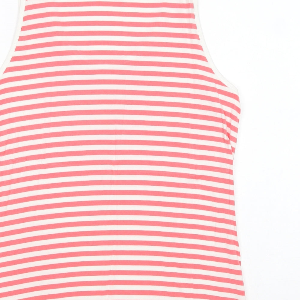 Cotton Traders Womens Red Striped 100% Cotton Basic Tank Size 16 Round Neck