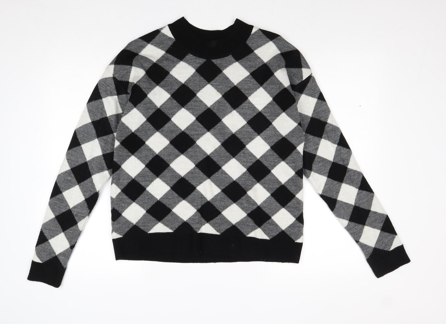 Wild Pony Womens Black Round Neck Plaid Acrylic Pullover Jumper Size M