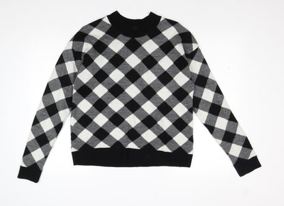 Wild Pony Womens Black Round Neck Plaid Acrylic Pullover Jumper Size M