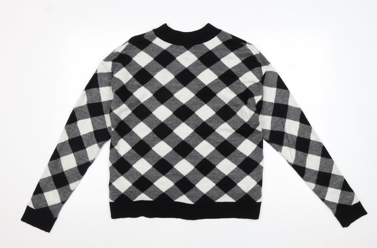 Wild Pony Womens Black Round Neck Plaid Acrylic Pullover Jumper Size M