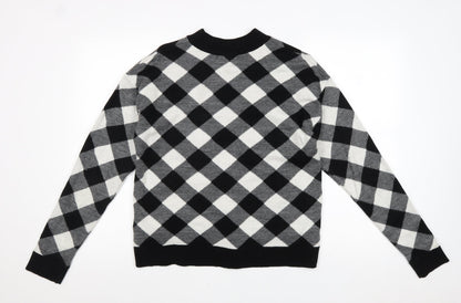 Wild Pony Womens Black Round Neck Plaid Acrylic Pullover Jumper Size M