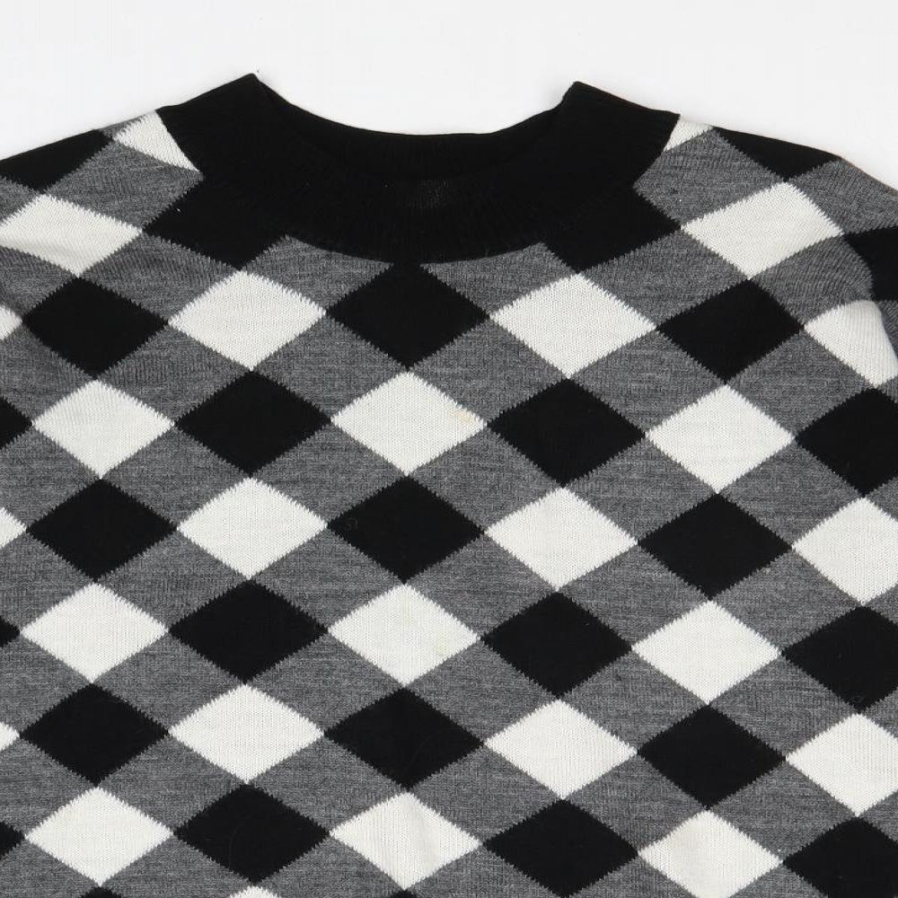 Wild Pony Womens Black Round Neck Plaid Acrylic Pullover Jumper Size M