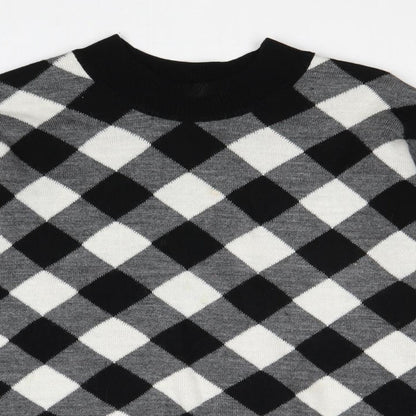 Wild Pony Womens Black Round Neck Plaid Acrylic Pullover Jumper Size M