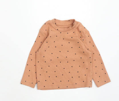 Primark Baby Brown Geometric Cotton Basic T-Shirt Size 6-9 Months Round Neck Button