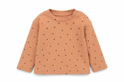 Primark Baby Brown Geometric Cotton Basic T-Shirt Size 6-9 Months Round Neck Button