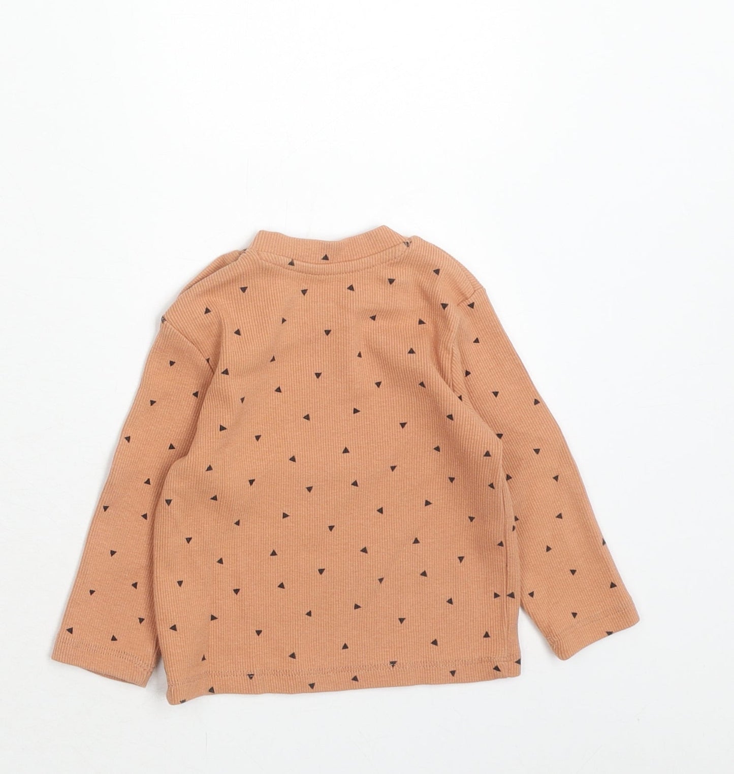Primark Baby Brown Geometric Cotton Basic T-Shirt Size 6-9 Months Round Neck Button