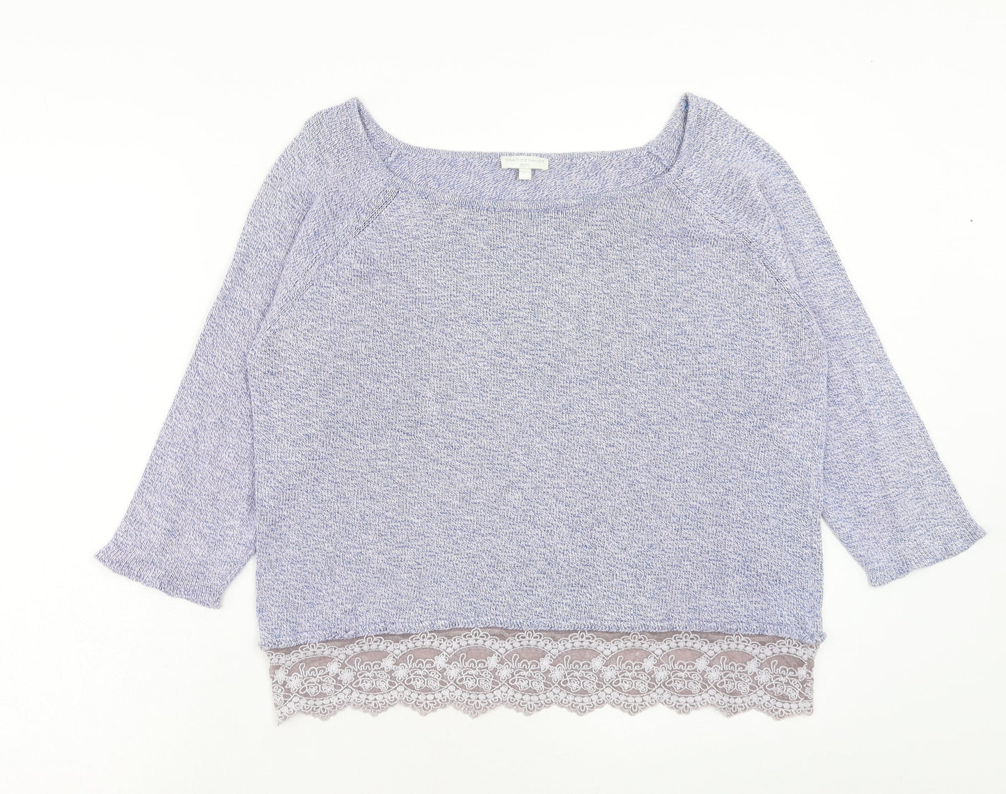 Grain de Malice Womens Blue Boat Neck Cotton Pullover Jumper Size L - Lace Detail