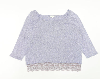 Grain de Malice Womens Blue Boat Neck Cotton Pullover Jumper Size L - Lace Detail