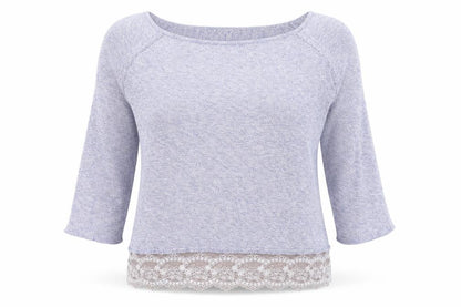 Grain de Malice Womens Blue Boat Neck Cotton Pullover Jumper Size L - Lace Detail