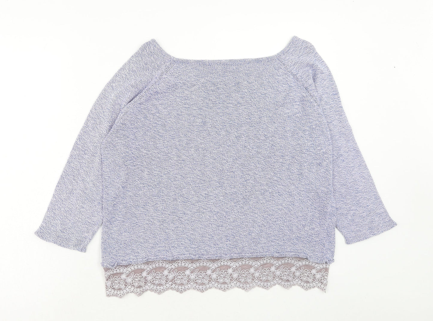 Grain de Malice Womens Blue Boat Neck Cotton Pullover Jumper Size L - Lace Detail