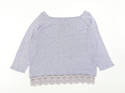 Grain de Malice Womens Blue Boat Neck Cotton Pullover Jumper Size L - Lace Detail