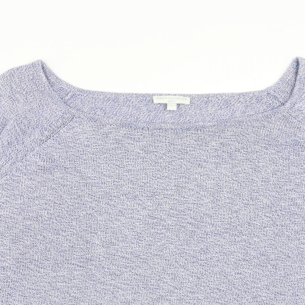Grain de Malice Womens Blue Boat Neck Cotton Pullover Jumper Size L - Lace Detail