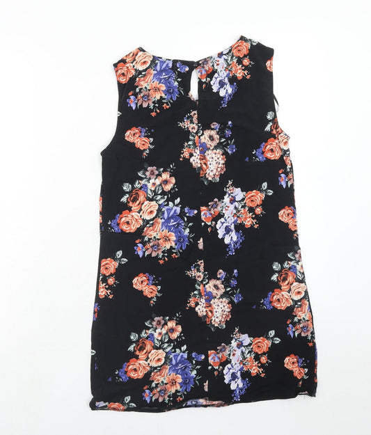 F&F Womens Black Floral Viscose Basic Blouse Size 8 Round Neck