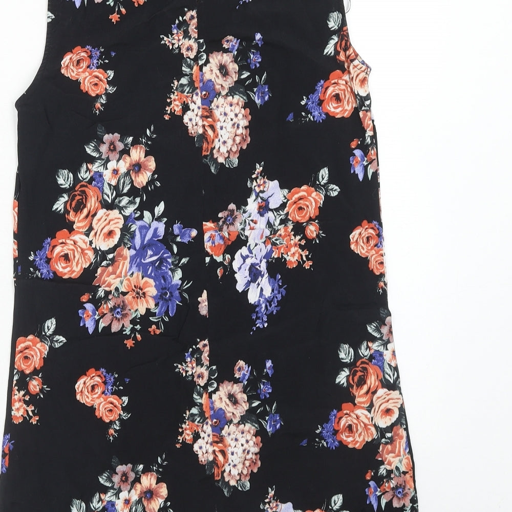 F&F Womens Black Floral Viscose Basic Blouse Size 8 Round Neck