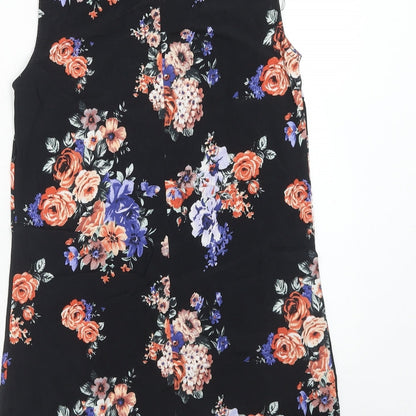 F&F Womens Black Floral Viscose Basic Blouse Size 8 Round Neck