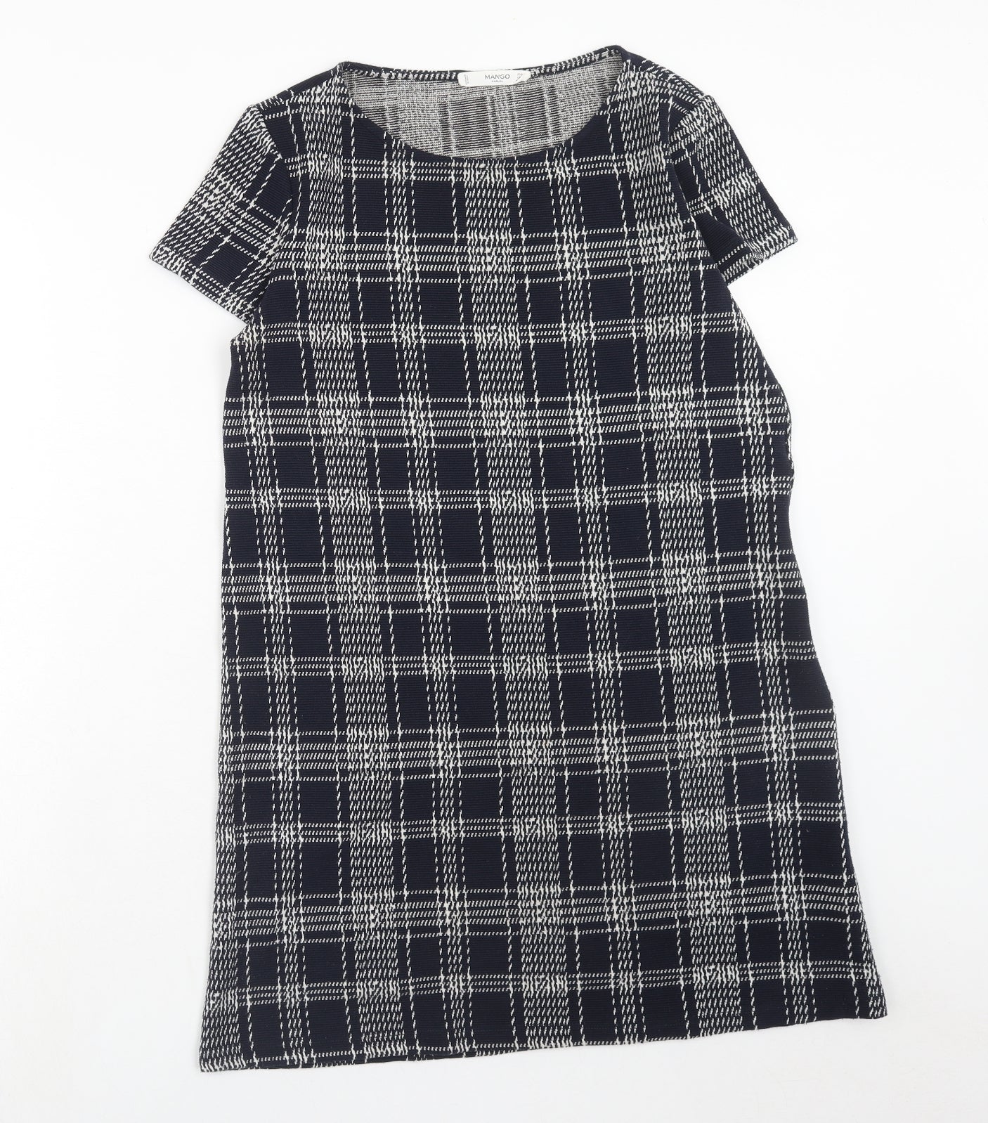 Mango Womens Blue Plaid Polyester A-Line Size M Round Neck Pullover