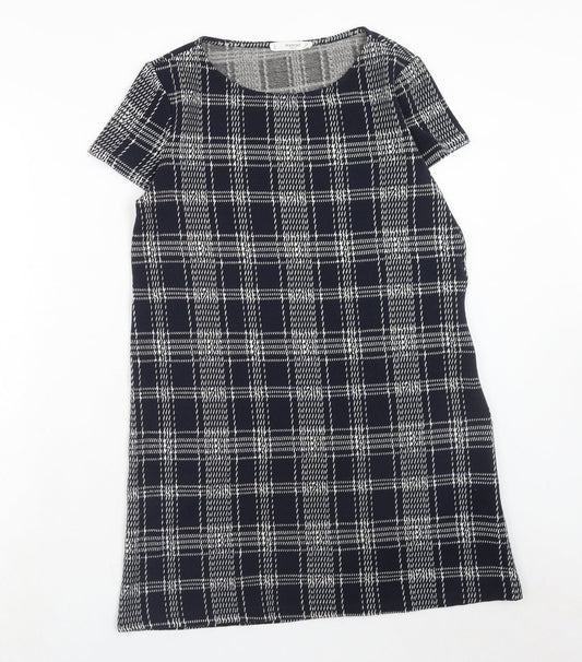 Mango Womens Blue Plaid Polyester A-Line Size M Round Neck Pullover