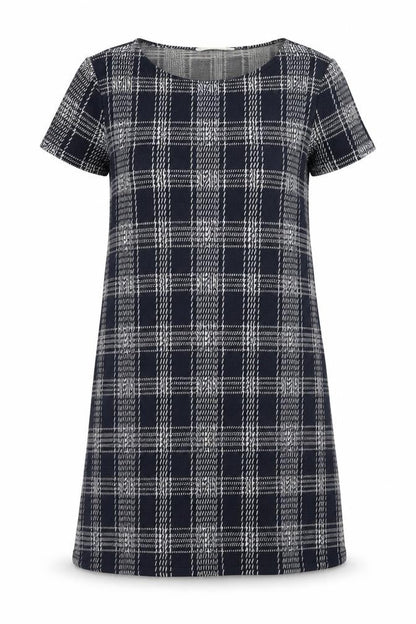 Mango Womens Blue Plaid Polyester A-Line Size M Round Neck Pullover