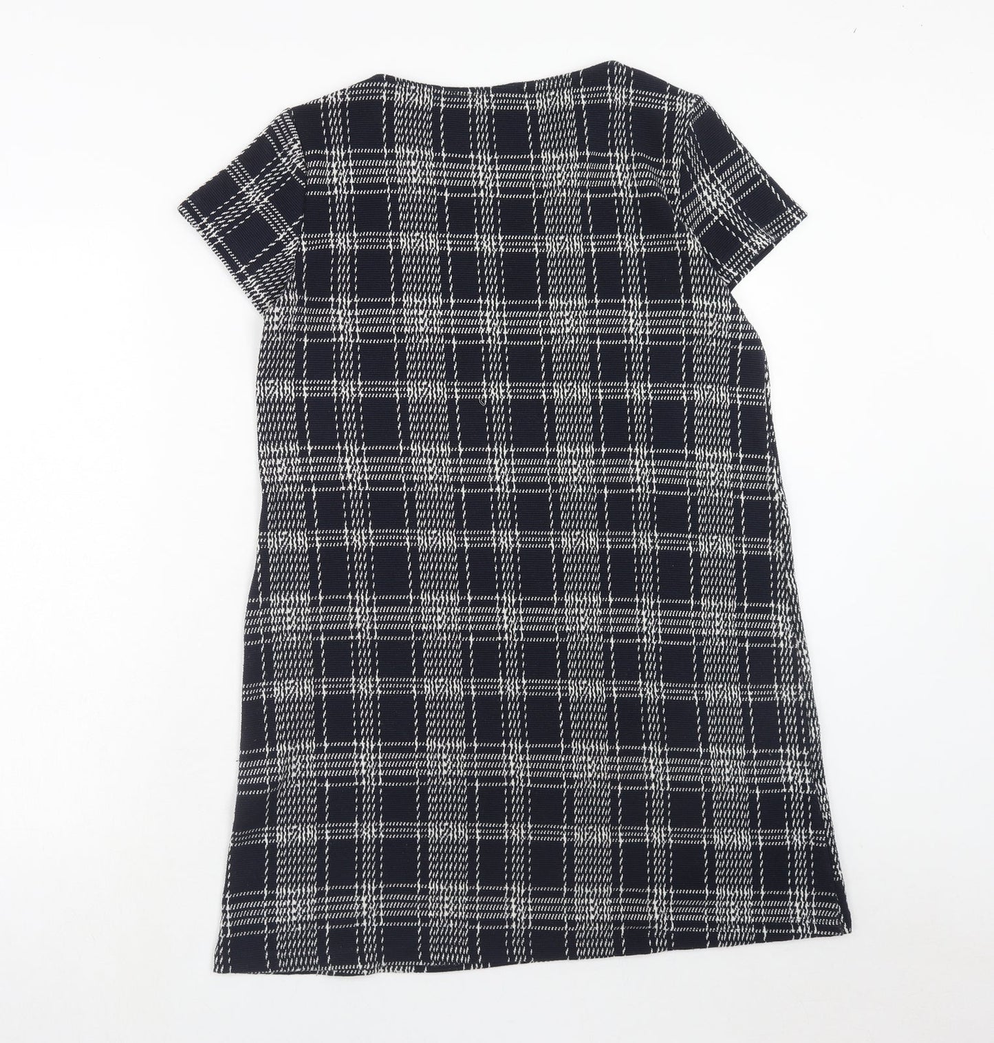 Mango Womens Blue Plaid Polyester A-Line Size M Round Neck Pullover