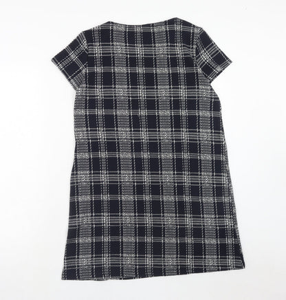 Mango Womens Blue Plaid Polyester A-Line Size M Round Neck Pullover