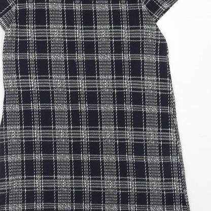 Mango Womens Blue Plaid Polyester A-Line Size M Round Neck Pullover