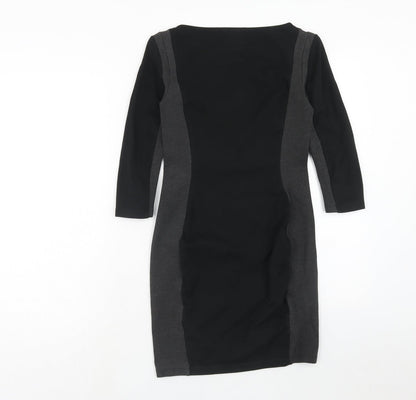 H&M Womens Black Colourblock Viscose A-Line Size XS Boat Neck Pullover