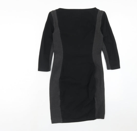 H&M Womens Black Colourblock Viscose A-Line Size XS Boat Neck Pullover