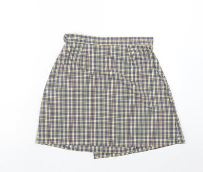 Dorothy Perkins Womens Yellow Plaid Polyester Wrap Skirt Size 12 Buckle