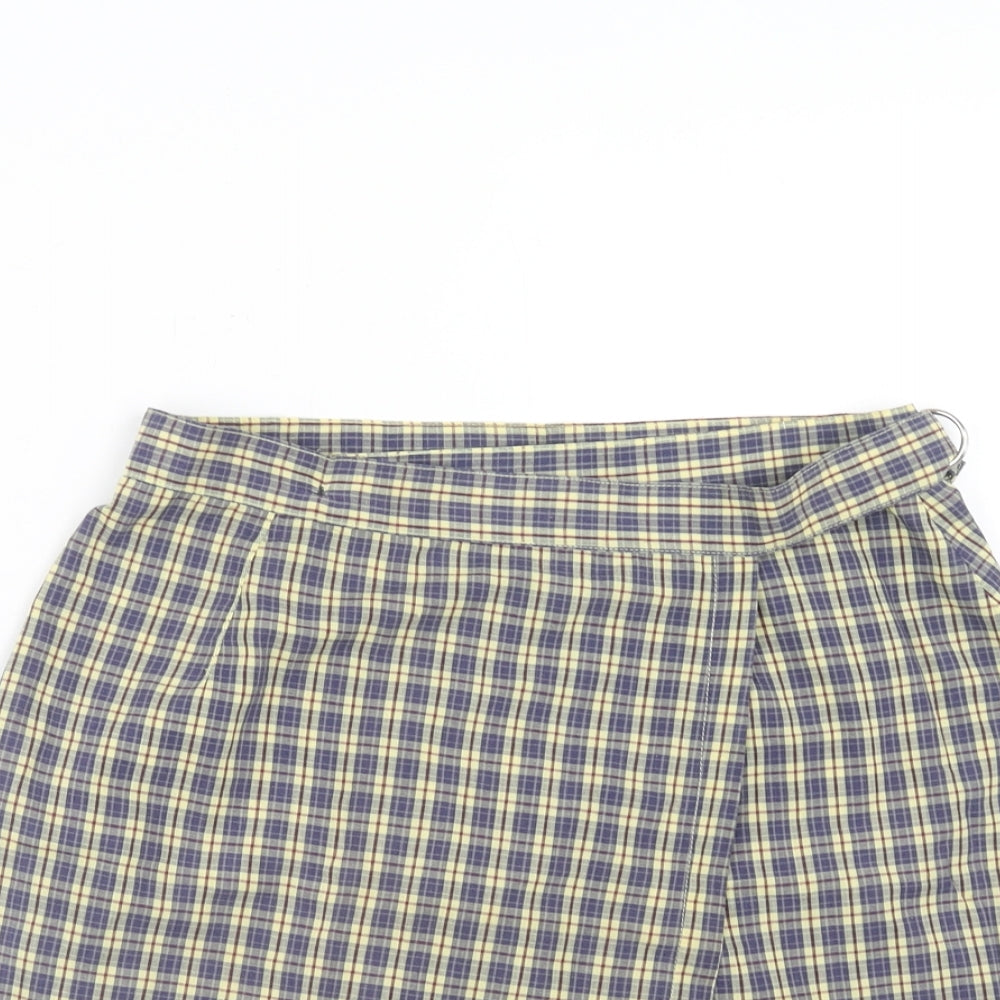 Dorothy Perkins Womens Yellow Plaid Polyester Wrap Skirt Size 12 Buckle