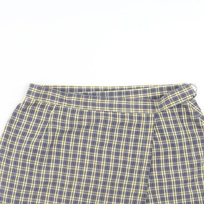 Dorothy Perkins Womens Yellow Plaid Polyester Wrap Skirt Size 12 Buckle