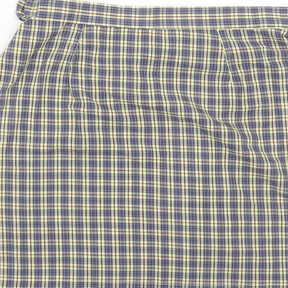 Dorothy Perkins Womens Yellow Plaid Polyester Wrap Skirt Size 12 Buckle