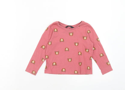 George Girls Pink Geometric Cotton Basic T-Shirt Size 2 Years Round Neck Pullover - 1.5-2 Years, Bear Print