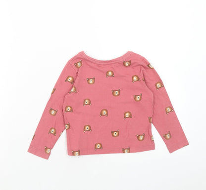 George Girls Pink Geometric Cotton Basic T-Shirt Size 2 Years Round Neck Pullover - 1.5-2 Years, Bear Print