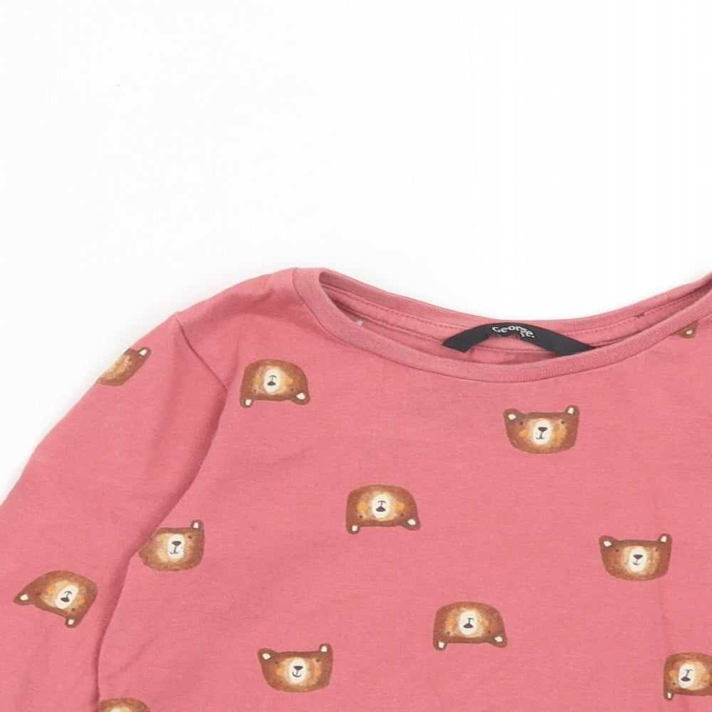 George Girls Pink Geometric Cotton Basic T-Shirt Size 2 Years Round Neck Pullover - 1.5-2 Years, Bear Print