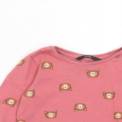 George Girls Pink Geometric Cotton Basic T-Shirt Size 2 Years Round Neck Pullover - 1.5-2 Years, Bear Print