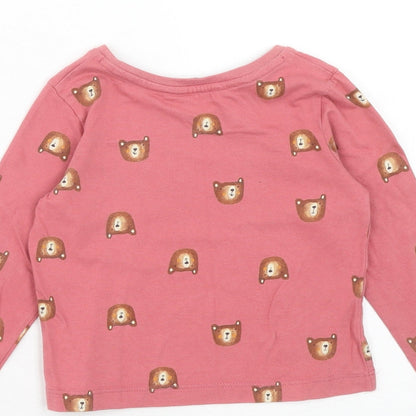 George Girls Pink Geometric Cotton Basic T-Shirt Size 2 Years Round Neck Pullover - 1.5-2 Years, Bear Print