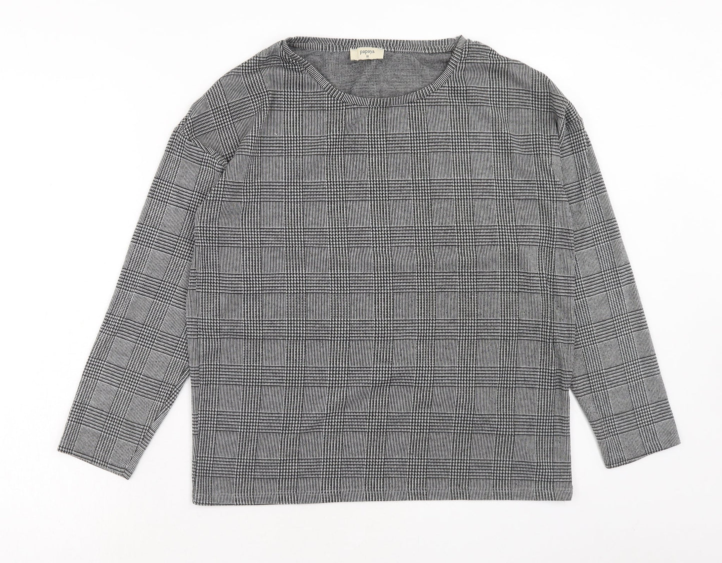 Papaya Womens Black Plaid Polyester Pullover Sweatshirt Size 10 Pullover
