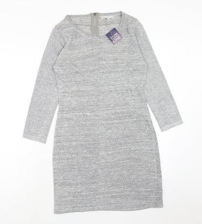 STORE TWENTY ONE Womens Grey Polyester A-Line Size S Round Neck Zip